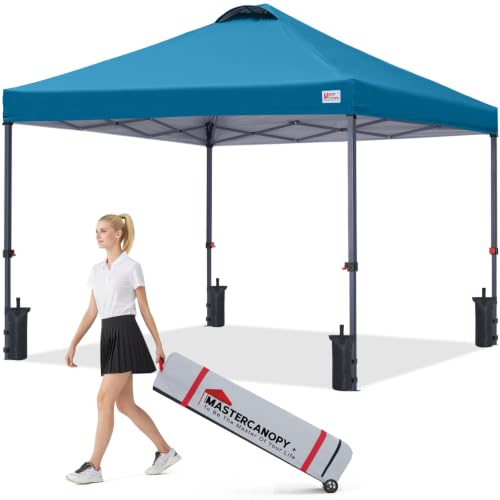 Image of MASTERCANOPY 8x8 Durable Pop Up Canopy Tent with Roller Bag, Cyan Blue