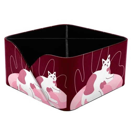 Boîte de rangement chat rose polyvalente : organisateur de table compact et durable