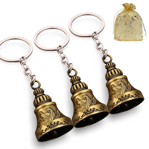 Image of Combo of 3 Guardian Bell Keychain | Golden Phoenix Protection Bells for Riders, Couples & Friends | Good Luck for Motorcycles, Cars & Travel | Set of 3 Golden Phoenix Guardian Bell