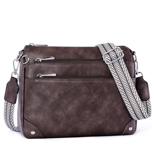 Image of Lexiyat Cross Body Bag Women Rfid Travel Crossbody Bags Leather Handbags Ladies Shoulder Bag with Adjustable Strap Coffee