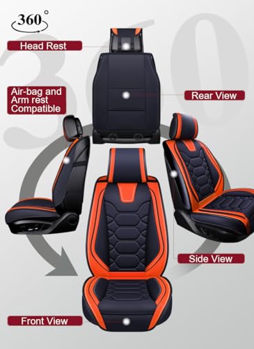 OASIS AUTO Car Seat Covers Premium Waterproof Faux Leather Cushion Universal Accessories Fit SUV Truck Sedan Automotive Vehicle Auto Interior Protector Front Pair (OS-004 Orange)