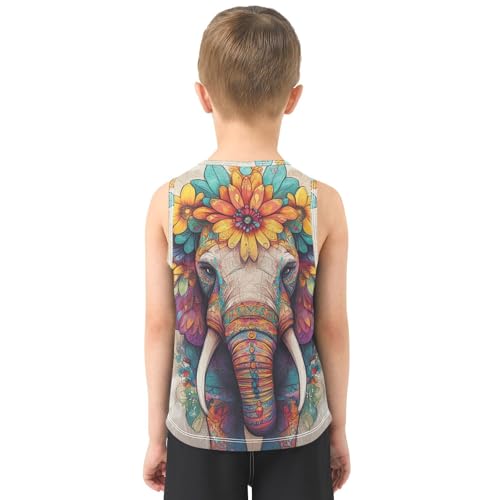 Boys Tank Top Shirts Flower Elephant Traditional Animal Sleeveless T-Shirts Crew Neck for Kids Clothing Children3