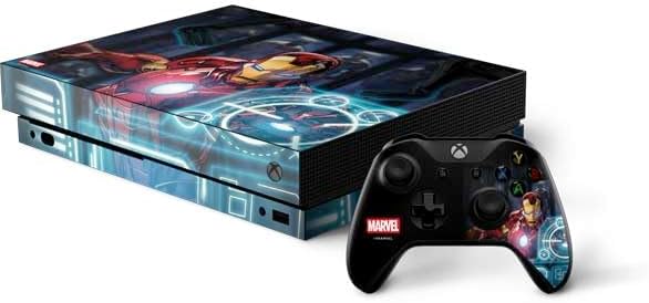 Skinit Decal Gaming Skin Compatible with Xbox One X Bundle - Officially Licensed Marvel Tony Stark Iron Man Design