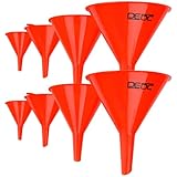 DEDC Gas Funnels Plastic Funnel 2 Set of 8 for Car Automotive Mini Small Large Red