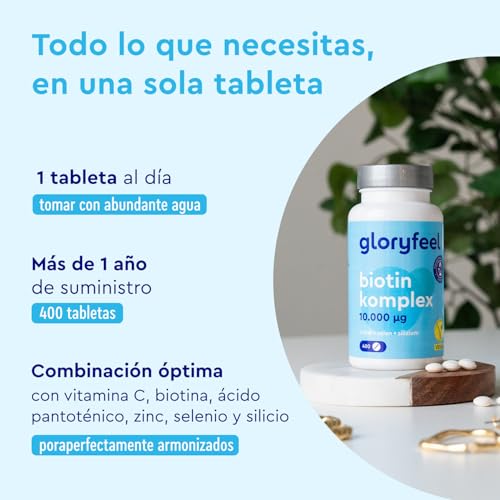 Biotina en Alta Dosis 10.000mcg - 400 tabletas (+1 año) - Biotina Zinc y Selenio para Piel, Cabello y Uñas* - Con Vitamina C, Silicio y B5 - Biodisponible (Bisglicinato de zinc + D-biotina) - imagen 2