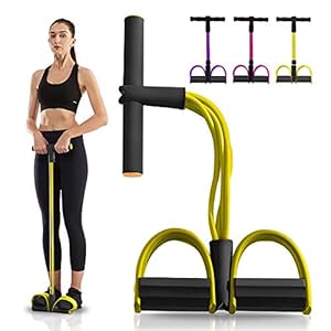 Slimerence Fitness beentrainer, bodybuilding, buikspiertrainer, 4 tubes pedaal weerstandsband trekkoord lichaam, multifunctioneel spankoord, pedaal weerstandsband sit up trekkoord, krachttraining, yoga afvallen