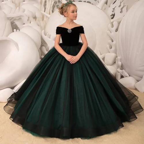 GZCYL Dark Green Girls Pageant Dresses Velvet and Tulle Flower Girls Dress for Wedding Off Shoulder3