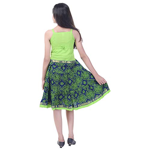 Image of JABAMA Cotton Printed Girls Top and Skirt Set (Green)