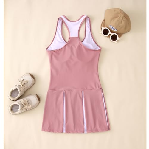 Image of IZYJOY Kids Girls Tennis Golf Dress Outfit Sleeveless Racerback Dresses with Shorts Pockets Sport Athletic 2 Piece Sets