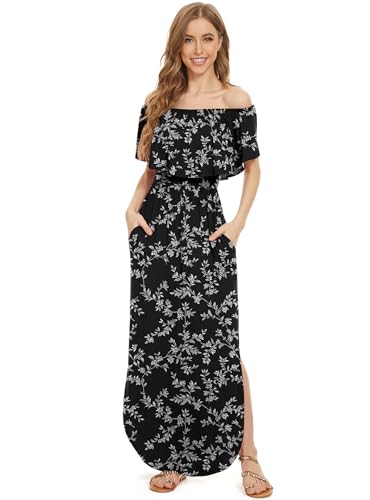 Image of LILBETTER Womens Off The Shoulder Ruffle Party Dresses Side Split Beach Maxi Dress