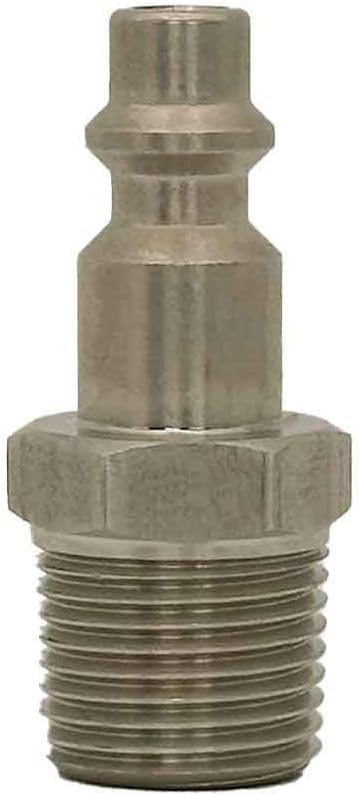 High Performance Air Hose Fittings - Stainless Steel Quick Coupler, Industrial Interchange, I/M Type (1/4" Plug x 3/8" Male Thread NPT)