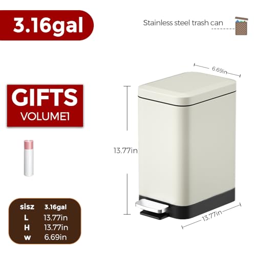 Image of 12L /3.1Gal Slim Step Garbage Can,Narrow Rectangle Garbage Container Bin,Small Bathroom Trash Can with Lid Soft Close，Foot Pedal Garbage Can for Bathroom,Bedroom,Office (12l-White)