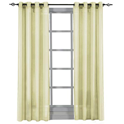 Royal Hotel Sheer Curtains – Crushed Grommet Panels, 2-Pack Semi-Sheer Window Drapes, Lightweight Modern Panels for Bedroom & Living Room, 63” Length, Gold