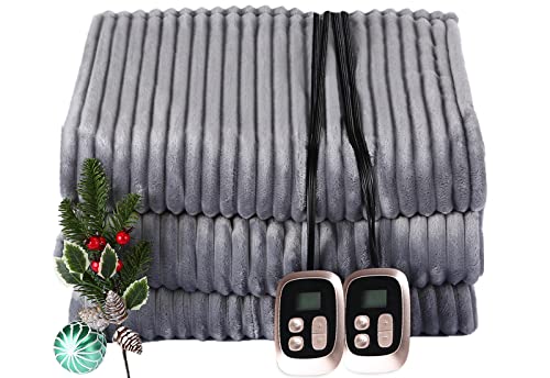 Heated Blanket Electric Blanket King Size 90 X 100 Inches - Heating Blanket Flannel With 1-10 Optional Heating Levels & 1-12 Hours Auto Off, Ultra Soft And Washable Blanket With Fast Heating, Grey #TOP11