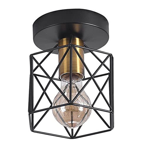 Lustre plafonnier cage E27 en métal noir au style rustique