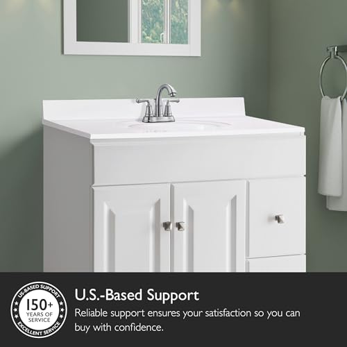 Image of Design House Cultured Marble Vanity Top, 31 in W x 22 in D, Integrated 4 in Centerset Oval Sink & Backsplash, Solid White, 586230