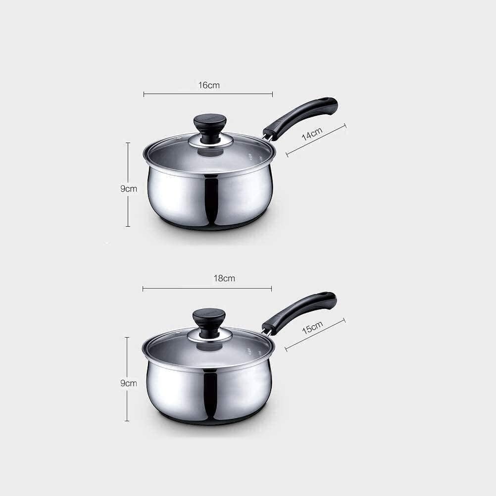 Wok Cookery Stainless Steel Milk Pan Pan Glass Cover Soup Pan Non Stick Pan Boiling Pan Anti Scalding Handle Frying Pan Sauce Pan (Size : 18cm) (OneColor 16cm)