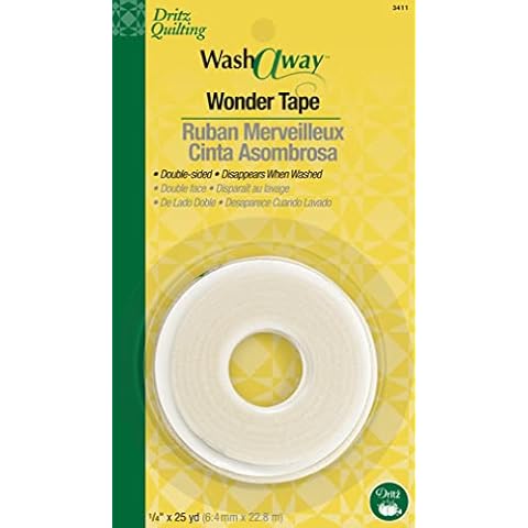 Dritz Wash-A-Way Wonder Tape, Double-Sided, 1/4" x 25-Yards, 1 Roll, White Cover