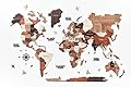 Woodologie 3D Wooden World Map for Wall (60" x 36") - Wall Accent with Ocean Names, Boats, Compass and More - with 50 Pins to Mark Travels - Bedroom/Office Wall Décor (Natural)