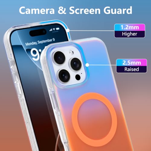 Image of Magnetic Case for iPhone 16 Pro Max [Compatible with Magsafe] | [Anti-Yellowing] [1 Screen Protector] Cute Fashion Iridescent Case for iPhone 16 Pro Max 6.9 inch 2024, Blue Orange