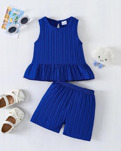 Image of Weebaby Baby Clothes Girl Toddler Summer Outfits Infant Casual Sleeveless Halter Ruffle Tank Cute Short Set Baby Clothing