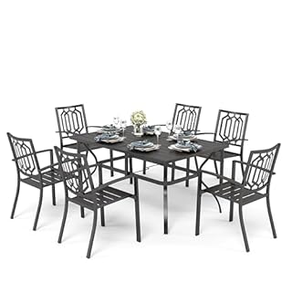PHI VILLA Garden Table and Chairs Set of 6 Patio Table Chairs Metal Outdoor Bistro Garden Furniture Sets Weather-resistant (Style4)
