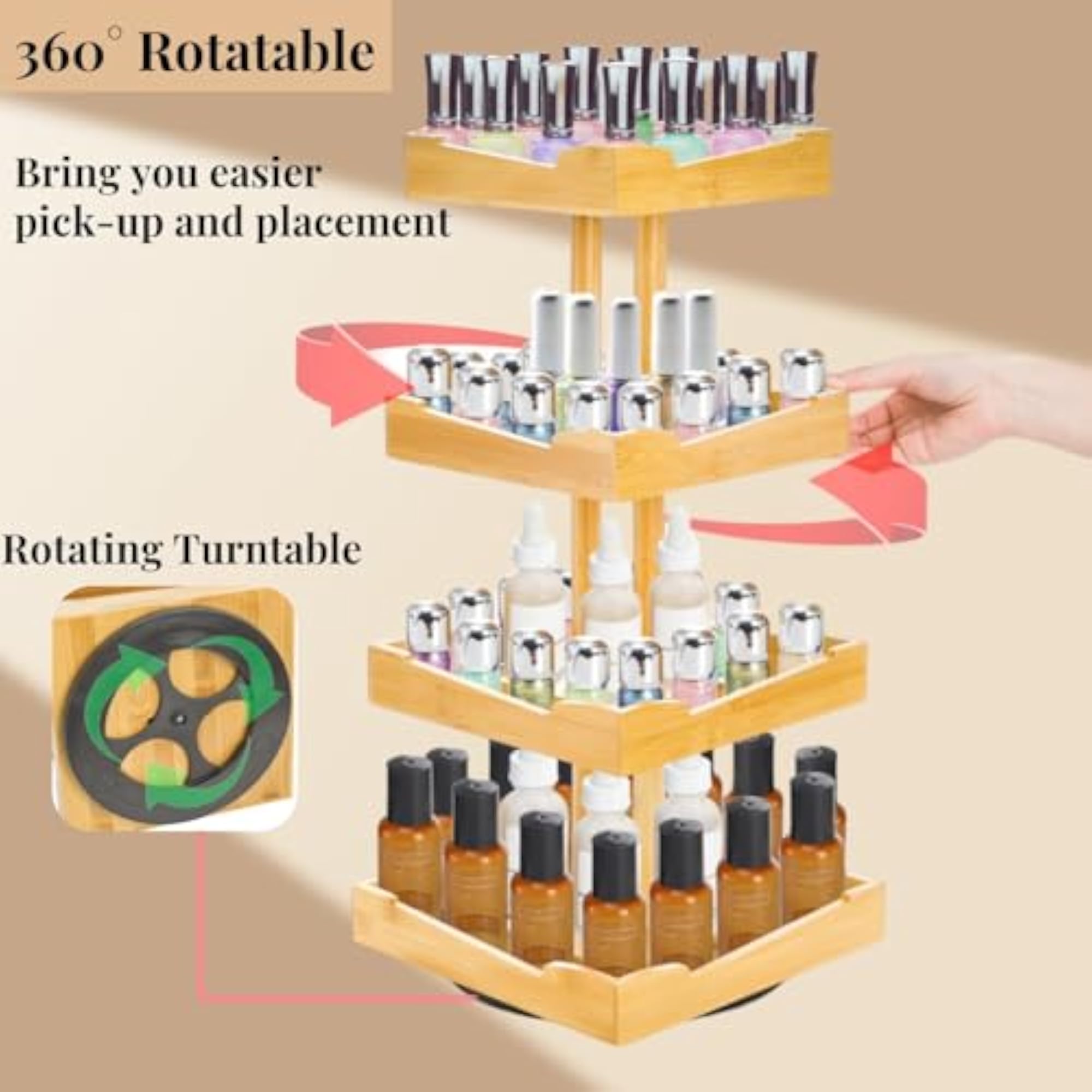 4 Tier Bamboo Nail Polish Organizer