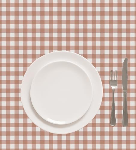 Image of Casableu Gingham Checks Clay Table Cloth for 6 Seater Dining Table | 52x72 Inch Rectangular Table Cover | Dust-Proof, Washable Fabric | Decorative Checkered Dining Table Cover for Home