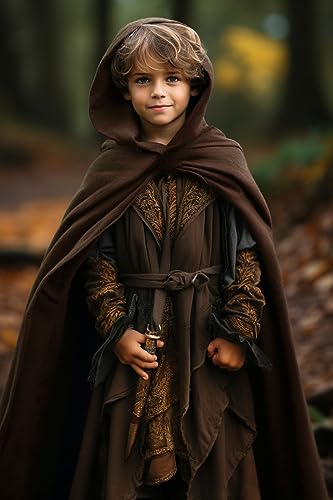 HOMELEX Renaissance Costume for Boys - Kids Medieval Cloak With Hood Halloween Ranger Wizard Elven Hooded Cape Robe