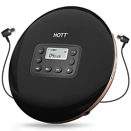 HOTT Bluetooth 5.0 Lecteur de CD Portable Rechargeable, lecteurs de CD de disques de Musique personnels Anti-Choc Bluetooth personnels CD Compact Walkman pour Enfants, étudiants et Adultes