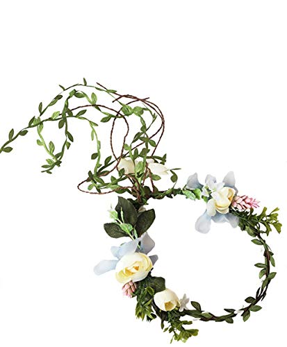 Handmade Adjustable Bridal Flower Garland Headband Easter Flower Crown Hair Wreath Wedding Headband Photo Shoot (Rattan Rose)