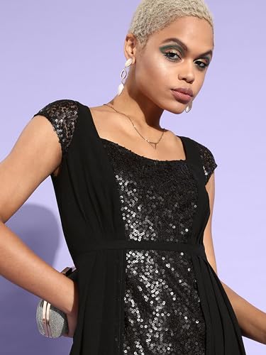 Image of Miss Chase Women's Black Embellished Fit & Flare Maxi Dress