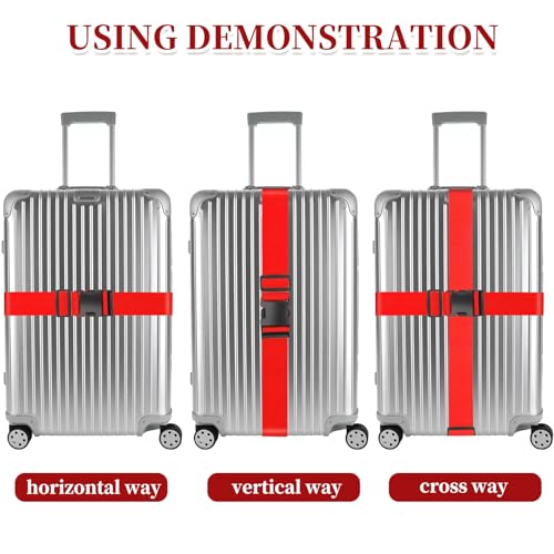 Image of Luggage Straps,2 Pack Adjustable Luggage Straps for Suitcases and Tags Set 2 Straps, 2 Tags,Extends Life of Bag (Red)
