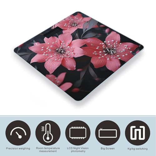 Báscula digital de baño con diseño floral rosa y negro miniatura 3
