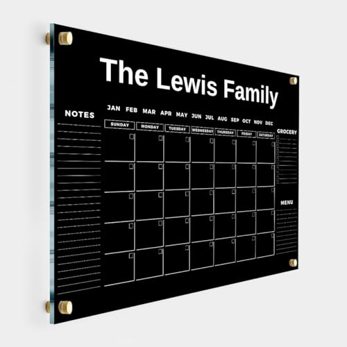 BLACK ACRYLIC Custom Weekly Personalized Calendar 2025 - Dry Erase Board, Dry Erase Calendar, Monthly and Weekly Calendar, Transparent Calendar