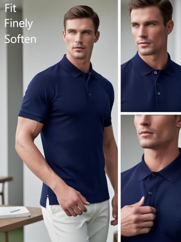 5 Pack Polo Shirts for Men Quick Dry Performance Short Sleeve Golf Moisture Wicking Athletic Collar Tops3
