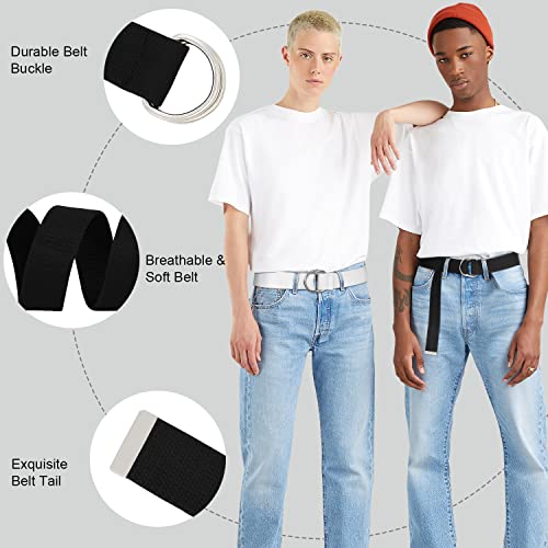 LEACOOLKEY Men Women Double D Ring Canvas Belt with Sliver Buckle Casual Web Fabric Belts Military Belt for Men2