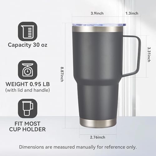 Image of 30 oz Stainless Steel Tumblers Bulk with Handle and Lid, 8 Pack | Powder Coated, Double Wall Vacuum Insulated, Leak Proof Lid, Keep Drinks Cold and Hot, for office, party, camping, Grey