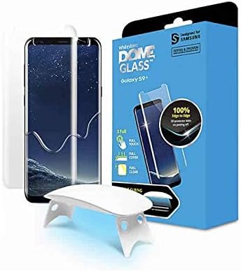 Dome Glass Galaxy S9 plus Screen Protector Tempered Glass Shield, Full Screen Coverage 3D Curved (Liquid Dispersion Tech) Easy Install Tray and UV Light