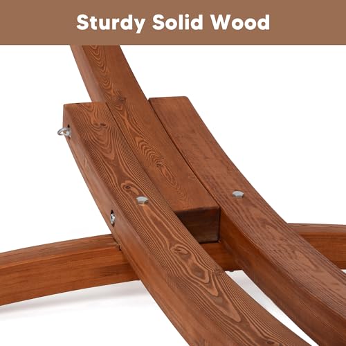 Image of SUNCREAT 2 Person Hammocks for Outside with Stand, Extra Large Double Hammock with Wooden Stand, Brown