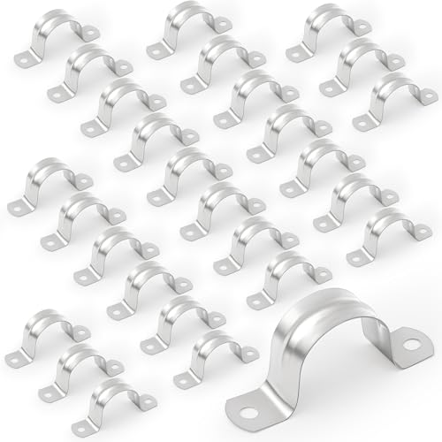 Yaocom 100 Pcs 1 Inch Pipe Strap Stainless Steel Conduit Clamp Reinforced Rigid 2 Hole U Bracket for Pipe Fixing on Various Surfaces