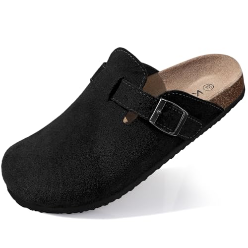 Image of KIDMI Genuine Suede Clogs for Women Men Cork Footbed Sandals Leather Mules Potato Shoes with Arch Support