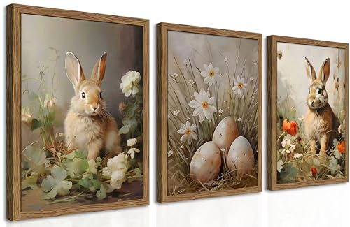 Peinture murale vintage de Pâques lot de 3 affiches sans cadre 20x30 cm