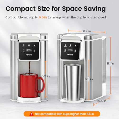 Image of Horavie Single Serve Coffee Maker for K-Cup Pod & Grounds, Hot and Iced Coffee Maker, Strong Button Feature, 6 to 14oz Brew Sizes, 50oz Removable Reservoir, Fit 6.5 inch Mugs, Stainless Steel, White