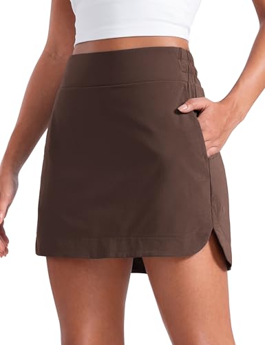 CRZ YOGA Damen High Waist Golfrock Tennisrock Hosenrock Hose Sport Rock mit Taschen Leichte Tennis Skirt Skort Sportrock Heißes Fudge-Brown 40