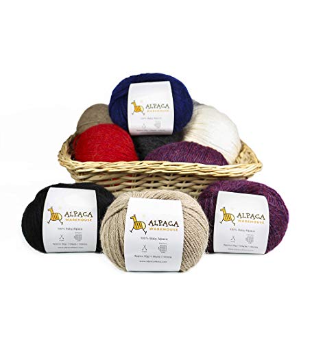 100% Baby Alpaca Yarn Wool Set of 3 Skeins Lace Worsted Bulky/Chunky Weight - Heavenly Soft and Perfect for Knitting and Crocheting (Heather Lilac, Worsted Weight)