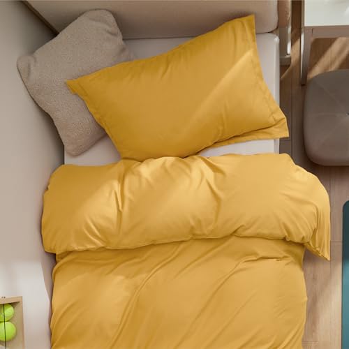 Image of Bedsure Twin /Twin XL Duvet Cover, Double Brushed Bedding Set, Golden Yellow | For Kids & Adults, 68 inchx90 inch Comforter Cover, Hotel Luxury, All Season, Breathable, Easy Care, Lightweight, Zipper Closure