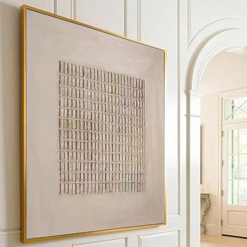 XBTYKPB Cuadro minimalista beige grande, cuadro de yeso neutro, arte mural texturizado beige, mural bohemio, lienzo wabi sabi (65 x 65 cm, con marco)