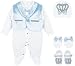 Lilax Baby Boy Jewels Crown Tuxedo Outfit Layette 5 Piece Gift Set 0-3 Months Blue