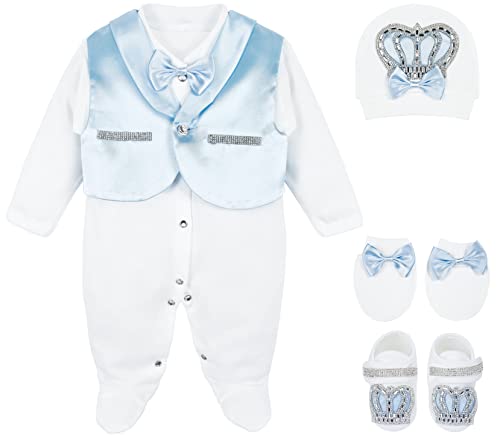 Image of Lilax Baby Boy Jewels Crown Tuxedo Outfit Layette 5 Piece Gift Set 0-3 Months